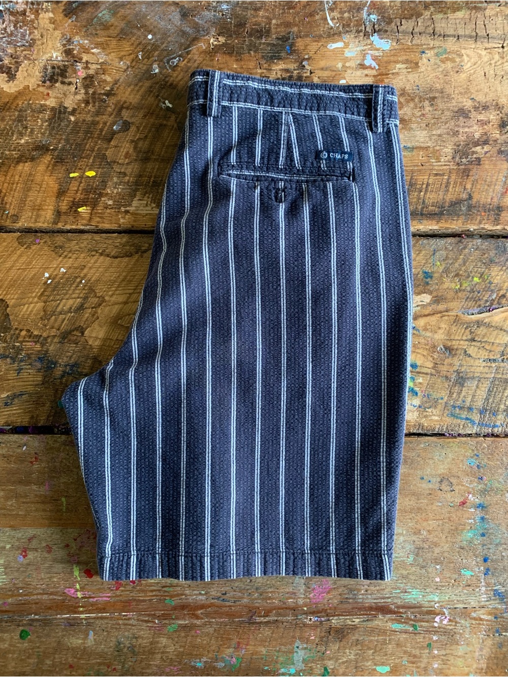 Chaps Men's Navy Pinstripe Flat Front Shorts